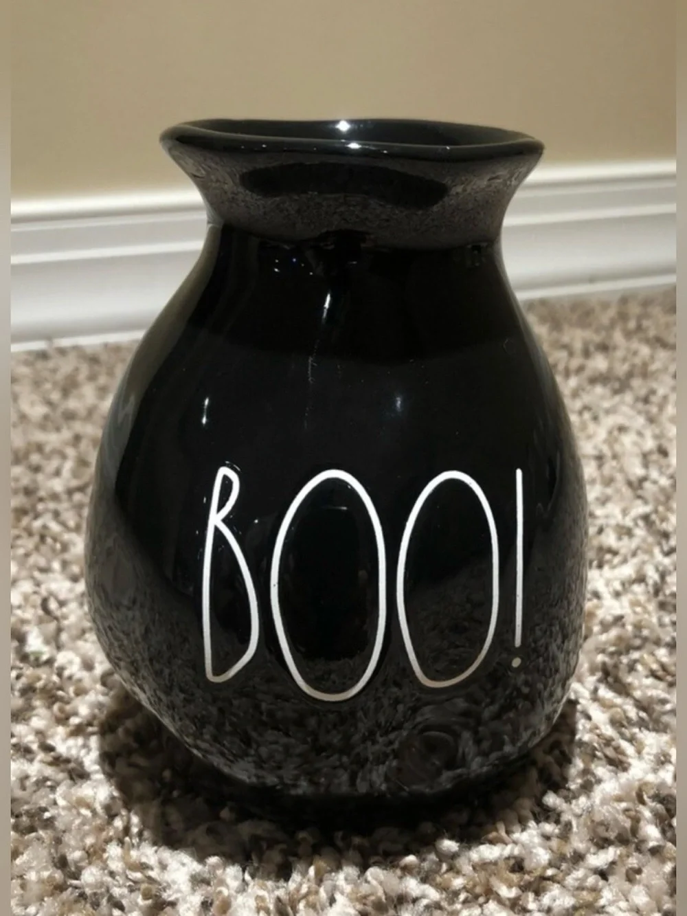 NWOT Rae Dunn Black 'BOO!' Ceramic Bud Flower Vase - Halloween Accent Home Decor